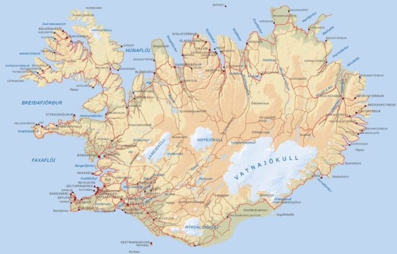 Carte géographique de l'Islande
