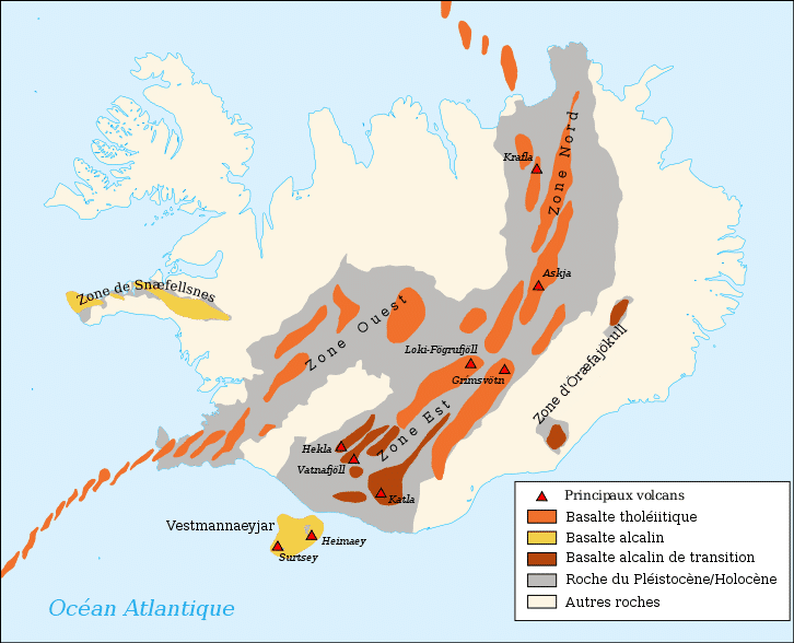 Carte géologique et volcanique de l'Islande