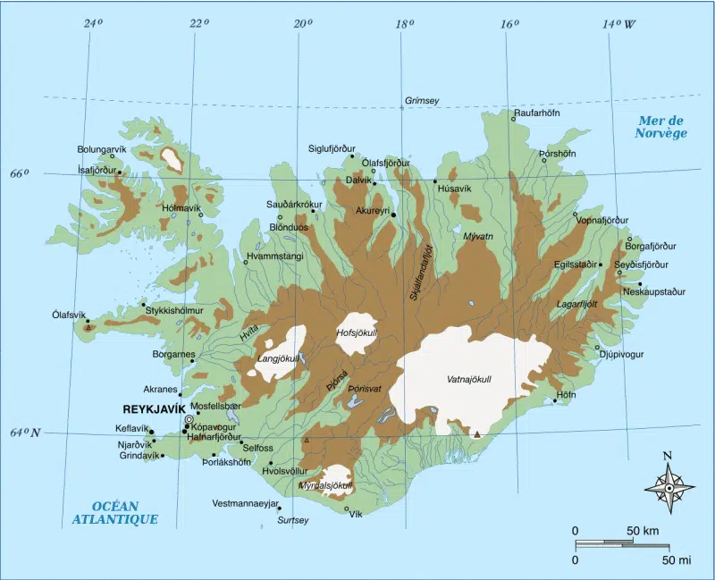 Carte des hautes terres d'Islande