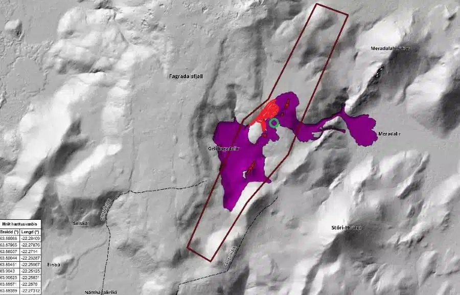 Carte de la zone de l'éruption islande